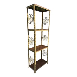 Vintage 76” Postmodern Sculptural Iron Etagere With Spiral Motifs For Sale