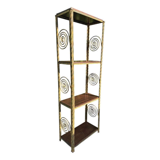 Vintage 76” Postmodern Sculptural Iron Etagere With Spiral Motifs For Sale