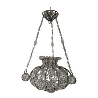 1920 French Maison Bagues Style Crystal Lantern Prisms Beaded Chandelier For Sale