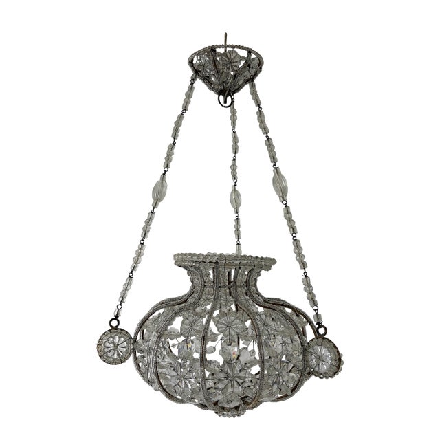 1920 French Maison Bagues Style Crystal Lantern Prisms Beaded Chandelier For Sale