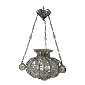 1920 French Maison Bagues Style Crystal Lantern Prisms Beaded Chandelier