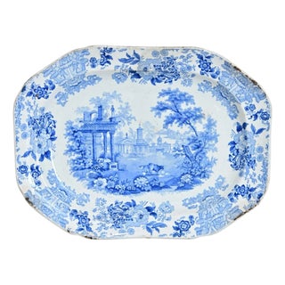 English 19th Century Blue & White Porcelain Platter For Sale