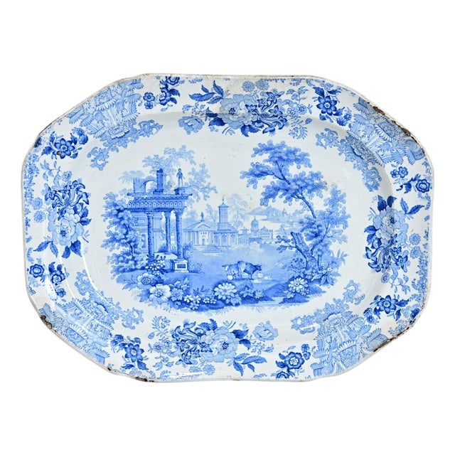 English 19th Century Blue & White Porcelain Platter For Sale