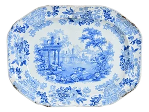 English 19th Century Blue & White Porcelain Platter