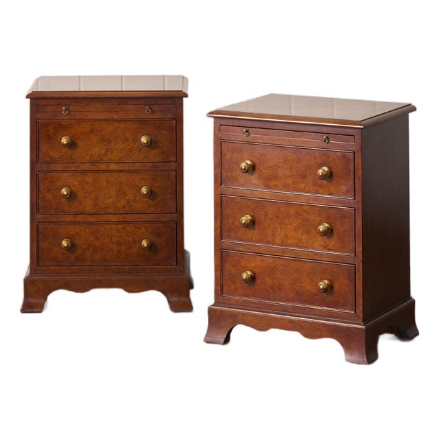 Pair of Georgian Style Burl Bedside Chests For Sale