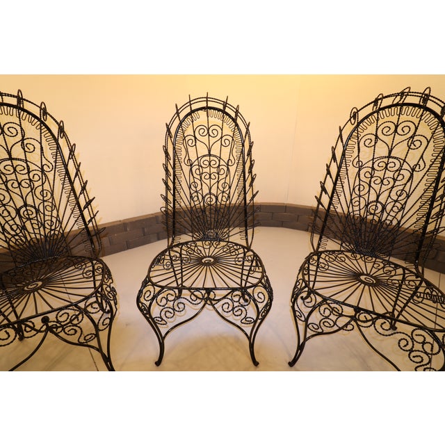 Black Mid 20th Century John Salterini High-Back Hearts Peacock Chairs 4 Pieces, Attributed For Sale - Image 8 of 9