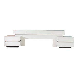 1980s Postmodern White Headboard With Built-In Nightstands For Sale