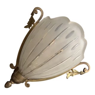 Antique Brass and Glass Wall Lamp For Sale