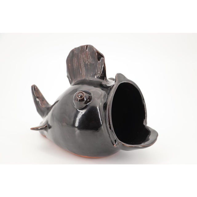 1940s Large Black Fish Sculpture, Earthenware, Portuguese For Sale - Image 12 of 15