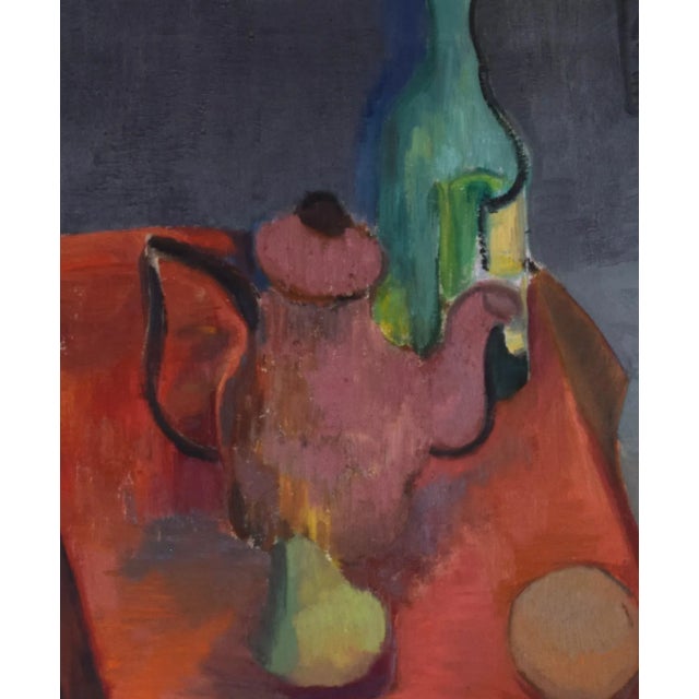 1970s Vintage Mid Century Modernist Expressionist Still Life Oil Painting on Canvas For Sale - Image 5 of 6