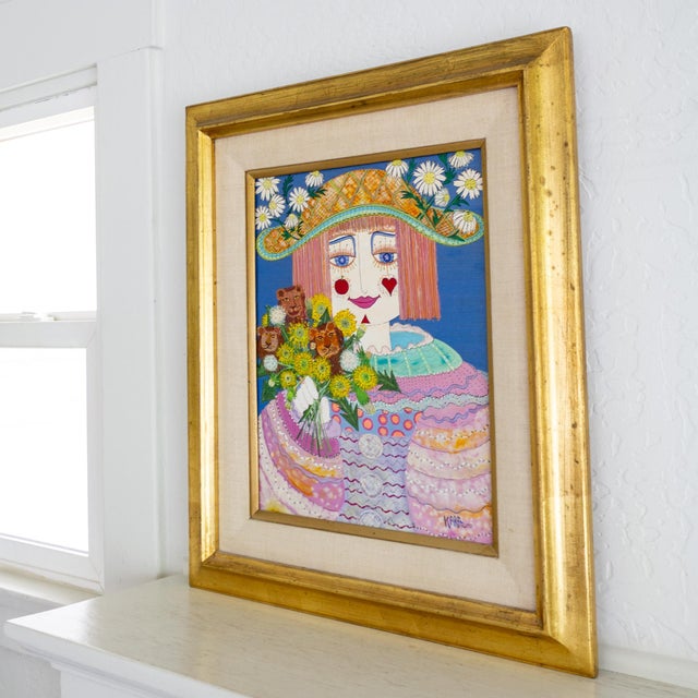 Girl With Dandilions and Dandy Lions Painting by Kara Bersani San Francisco 1977 For Sale - Image 6 of 11