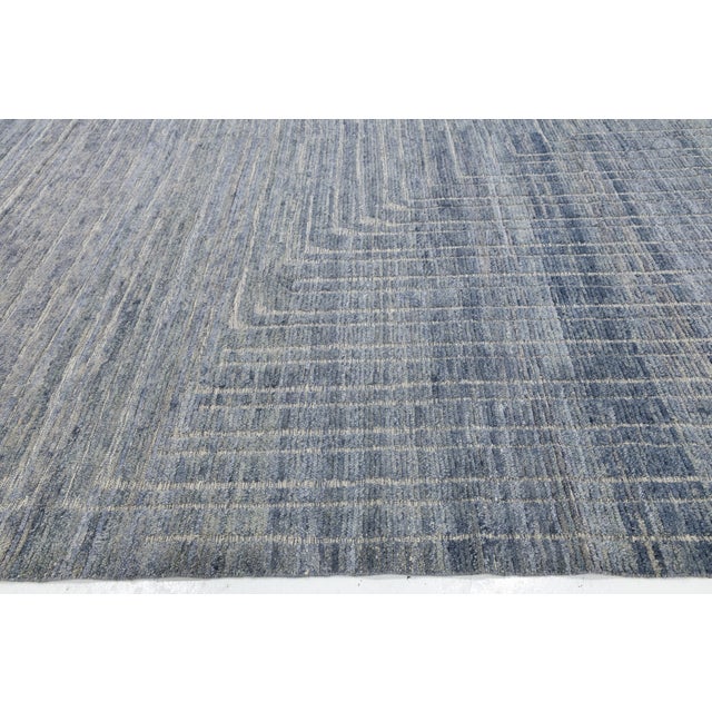 Hand-Knotted Slate Blue Moroccan Wool Rug Modern Geometric Maze Design 12x16 For Sale - Image 10 of 10
