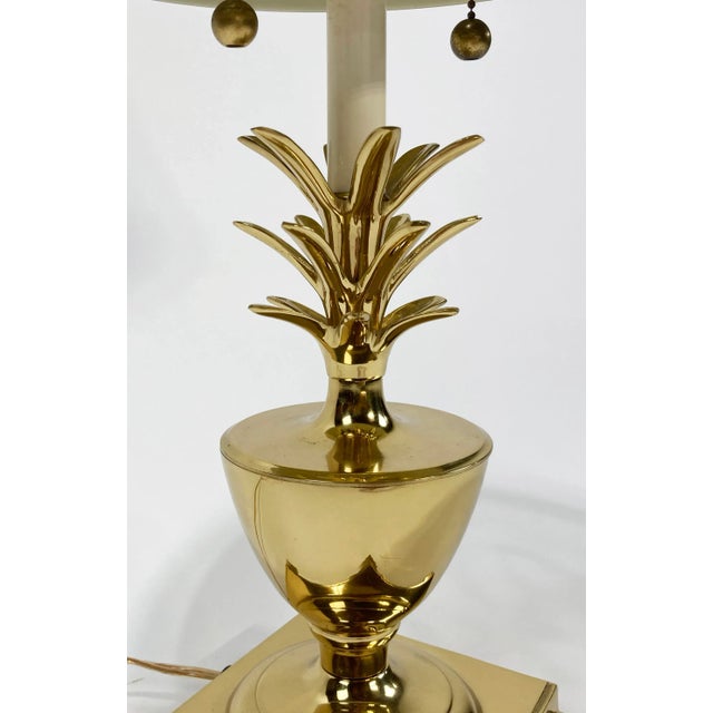 Vintage Bombay Brass Pineapple Table Lamp W Tole Shade For Sale In Kansas City - Image 6 of 13