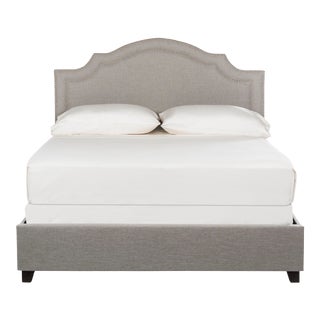 Upholstered Bed in Light Grey & Silver - Full For Sale