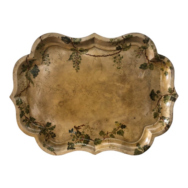 Vintage Very Large Hand-Decorated English Toleware Tray For Sale