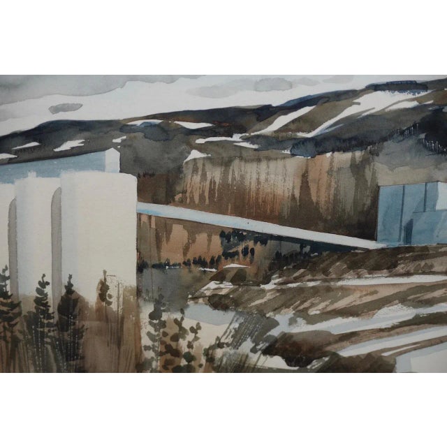Paper Jack Hambleton (1916-1988) Snowy Industrial Landscape Watercolor C.1970 For Sale - Image 7 of 10