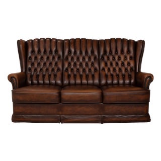 Chesterfield Three-Seater Sofa in Leather For Sale