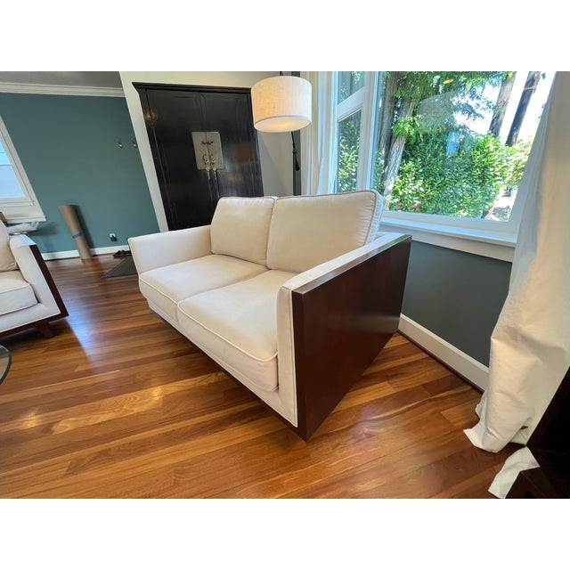 Mid-Century Modern Case Walnut and Chenille Loveseat Sofa For Sale - Image 10 of 15