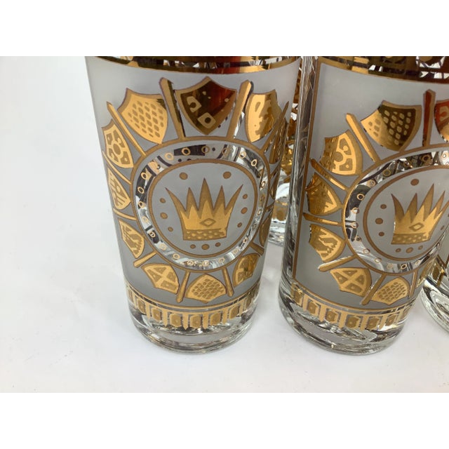 Mid-Century Modern Vintage Highball Glasses With Crown and Shield Decoration - Set of 6 For Sale - Image 3 of 6