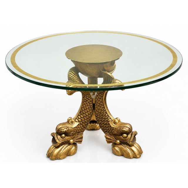 Monumental Chinese Chippendale Style Carved Giltwood Opposing Dragon Center/Breakfast Table With 48-Inch Glass Top, Mid-20th Century For Sale - Image 16 of 17