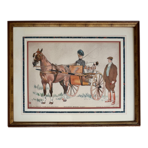 Antique Framed Equestrian Chromolithograph, Edward Penfield Meadow Brook Cart Circa 1900