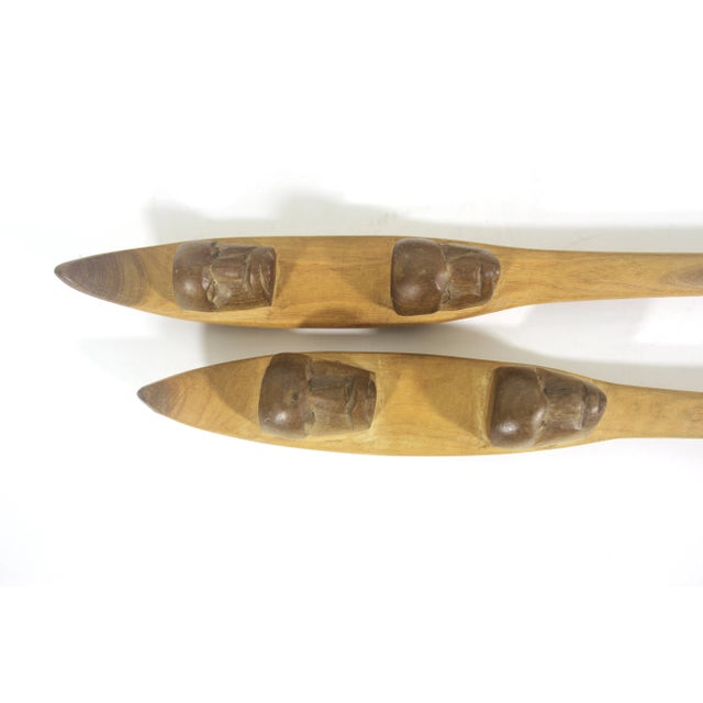 Wood Handmade Wood Bowl With Fork & Spoon With Faces Wood Salad Bowl- 3 Pieces For Sale - Image 7 of 12