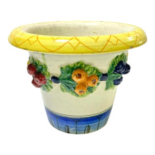 1970s Italian Majolica Fruit Garland Cachepot Planter For Sale