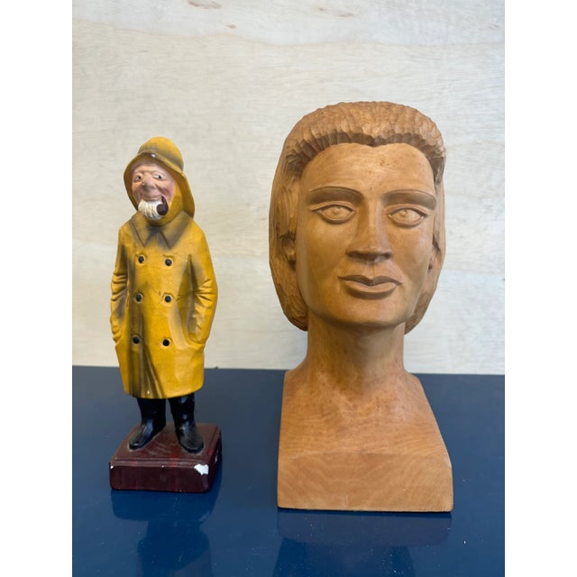Hand Carved Wooden Bust of Figure - Unisex - maybe man - maybe woman. Late 20th century handicraft art out of North...