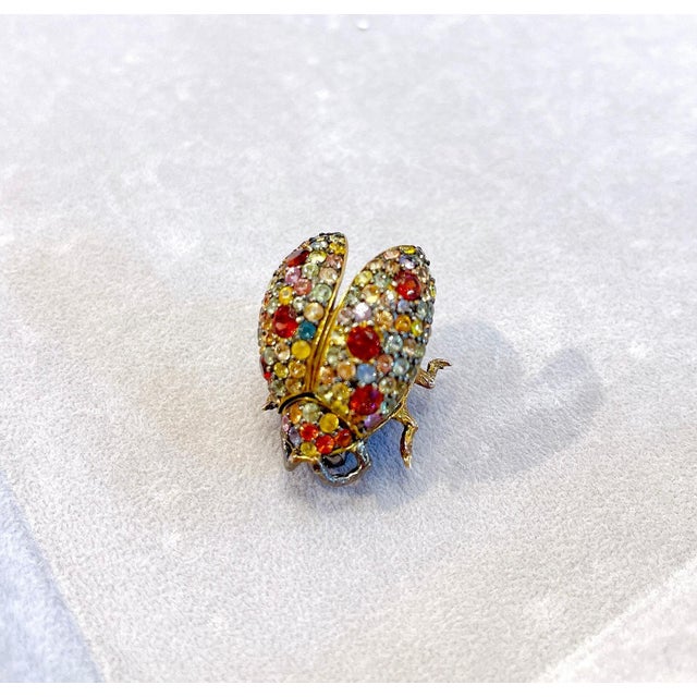 Bochic Multi Color Natural Sapphire and Mix Gem Candy "Beetle" Brooch or Pendent For Sale - Image 13 of 18