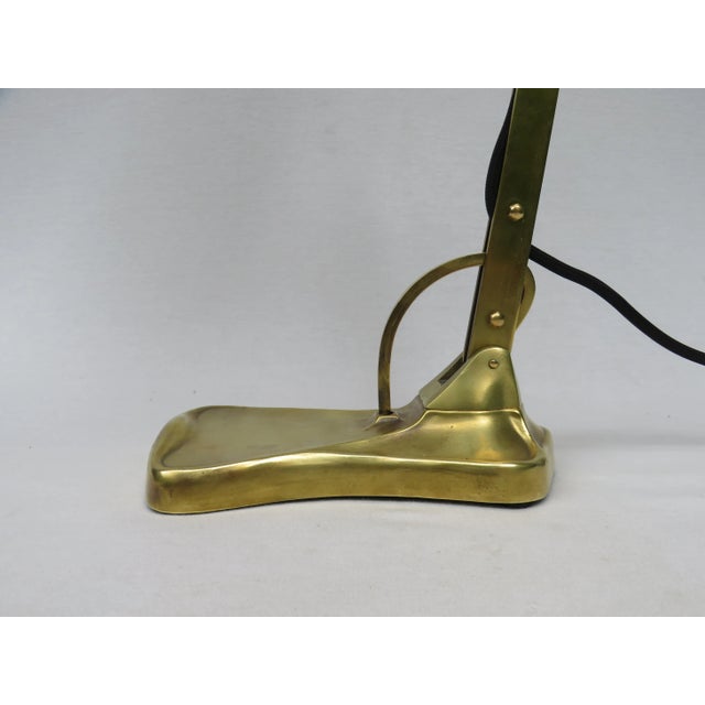 Antique Art Nouveau Enameled Brass Bankers Lamp with Dark Green Shade For Sale - Image 13 of 18