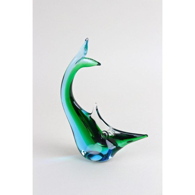 Extraordinary designed, beautifully colored Murano glass fish sculpture from the period around 1970. Another highly...