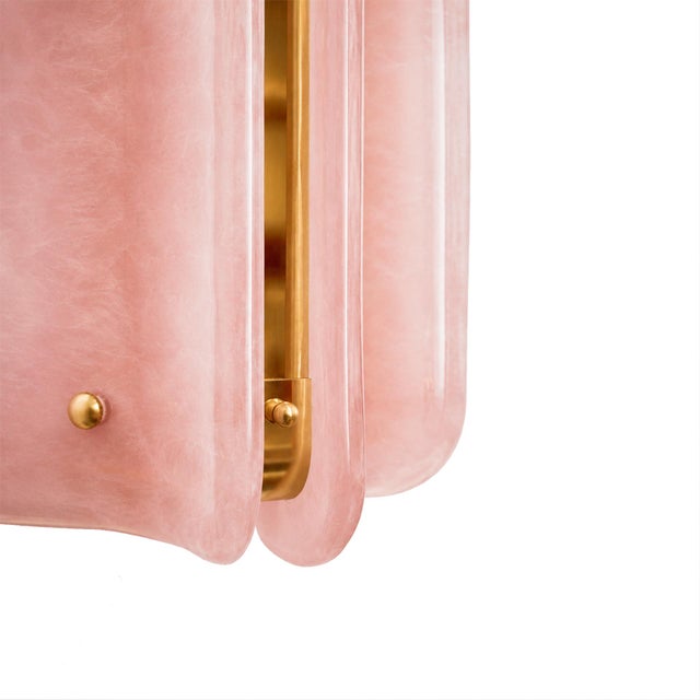 Italian Brass Wall Sconces with Pink Murano Glass Panels, Set of 2 For Sale - Image 9 of 11