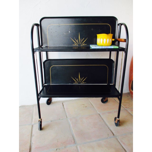 Black Vintage Rolling Folding Bar Cart Chairish