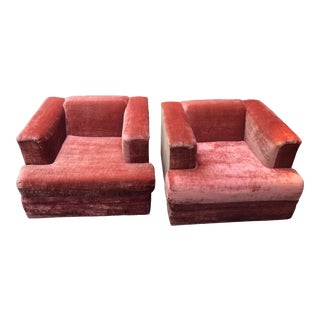 Mid Century Rowe Velvet Salmon/Orange Chairs - a Pair For Sale