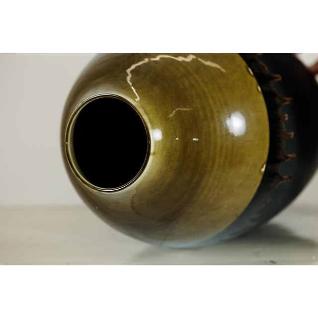 Contemporary Large Artisan Ceramic Vases with Olive-Taupe and Black Drip Glaze Finish - A Pair For Sale - Image 3 of 18