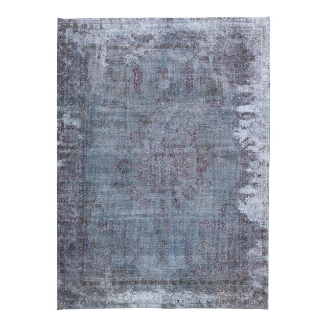 Vintage Persian Overdyed Handmade Medallion Blue Wool Rug For Sale
