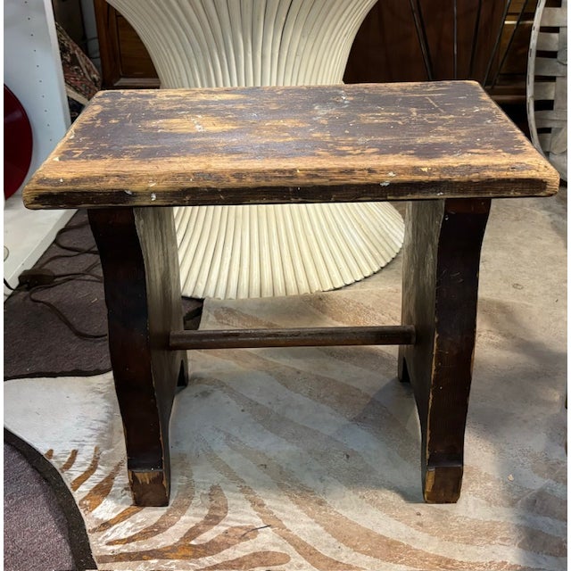 Primitive American Wood Stool, Bench For Sale - Image 4 of 5