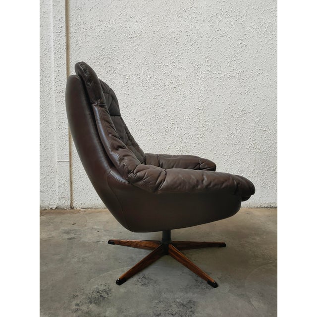 Animal Skin Mid-Century Leather Swivel Armchair from Bramin, Denmark, 1970s For Sale - Image 7 of 10