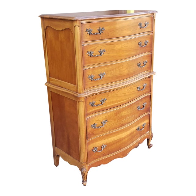 1960s French Provincial Fruitwood 6 Drawer Bedroom Chest Of Drawers