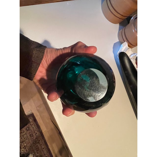 Murano Art Deco Spherical Sea Green Blue Glass Sommerso Murano Vases - Pair For Sale - Image 4 of 4