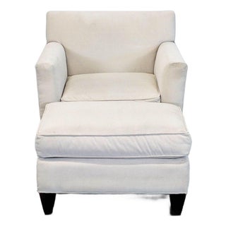 Crate & Barrel Lounge Chair With Ottoman – Modern Cream Upholstery For Sale