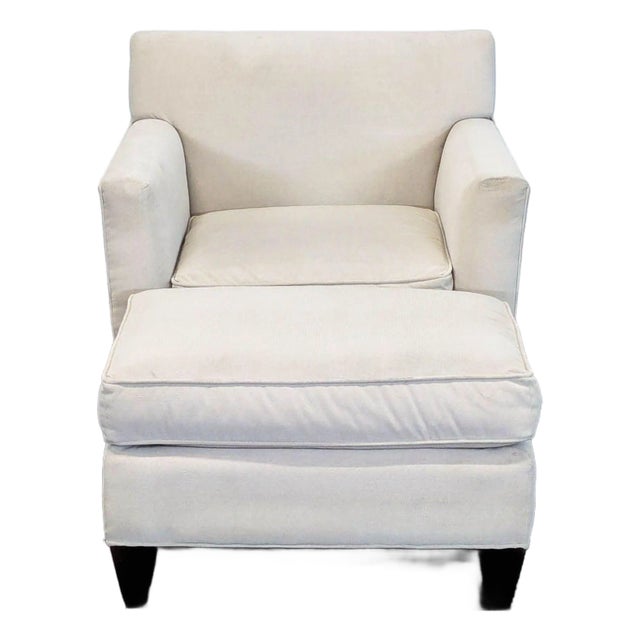 Crate & Barrel Lounge Chair With Ottoman – Modern Cream Upholstery For Sale