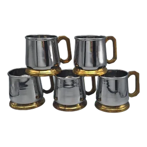 LastChance!Vintage J S T Brass & Stainless Beverage Mugs - Set of 5