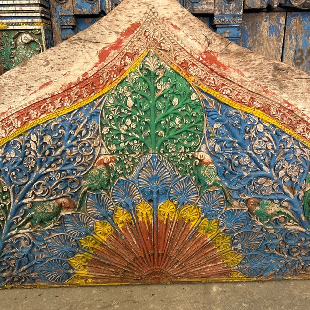 Antique Hand Carved Teak Weathered Indian Palace Entrance Door For Sale - Image 10 of 12