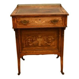 Edwardian Sheraton Revival Davenport Desk in Marquetry Inlaid Mahogany, 1900 For Sale