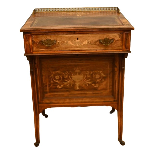 Edwardian Sheraton Revival Davenport Desk in Marquetry Inlaid Mahogany, 1900 For Sale