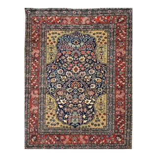 Vintage Persian Tabriz Area Rug, Hand-Knotted Wool, Floral Pattern, Navy & Red, 4x6 For Sale