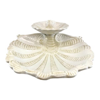 1970s Lenox Italian Shell Form Centerpiece Bowl, Ivory Ceramic Pedestal Dish For Sale