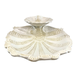1970s Lenox Italian Shell Form Centerpiece Bowl, Ivory Ceramic Pedestal Dish