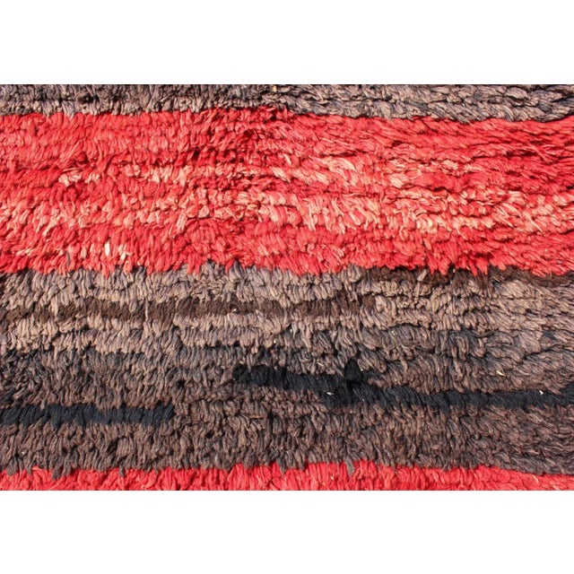 Vintage Tulu Rug From Turkey in Charcoal and Red With Stripe Design, Minimalist Design For Sale - Image 10 of 12